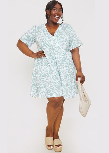 In The Style Stacey Green Smock Jersey Mini Dress