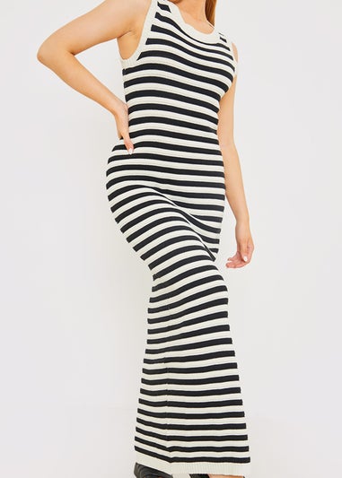 In The Style Stacey Black Knitted Stripped Maxi Dress