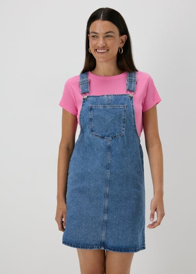 Mid Wash Denim Pinafore Dress