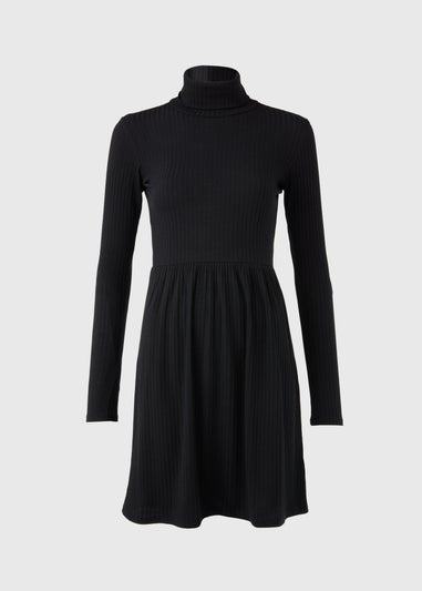 Black High Neck Ribbed Dress