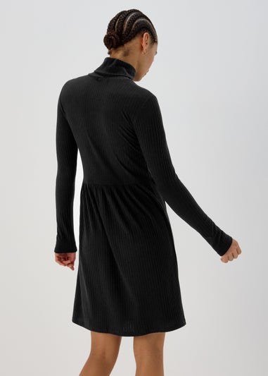 Black High Neck Ribbed Dress