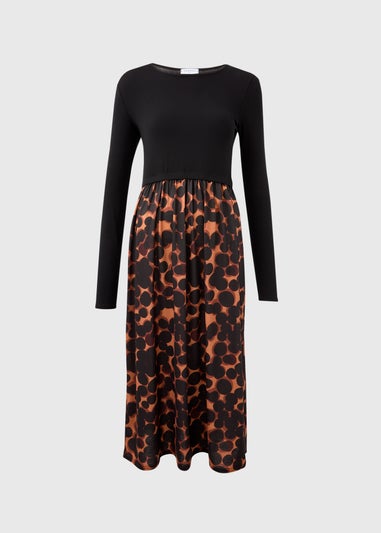 Black & Brown Mix Print Midi Dress