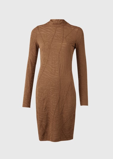 Brown Animal Print Jacquard Dress