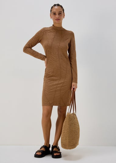 Brown Animal Print Jacquard Dress