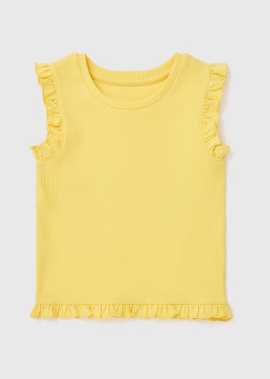 Girls Yellow Ribbed Frill Vest (1-7yrs)