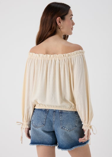 Cream Tie Neck Bardot Top