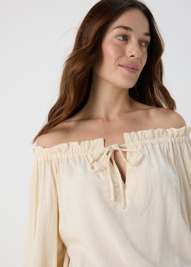 Cream Tie Neck Bardot Top