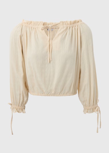 Cream Tie Neck Bardot Top