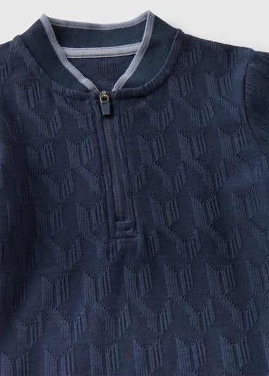 Boys Navy Baseball Zip Polo Shirt (1-7yrs)