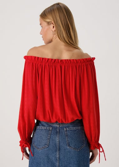 Red Tie Neck Bardot Top