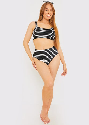 In The Style Stacey Black Crinkle Stripe Bikini Bottom