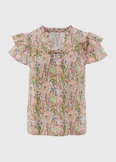 Multicolour Floral Frill Sleeve Blouse