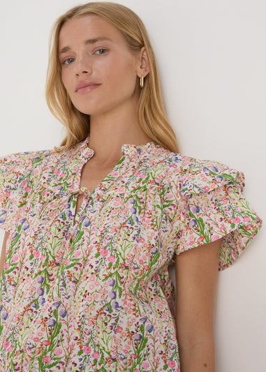 Multicolour Floral Frill Sleeve Blouse