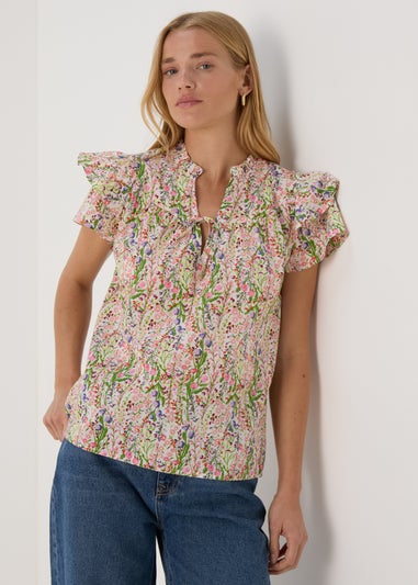 Multicolour Floral Frill Sleeve Blouse