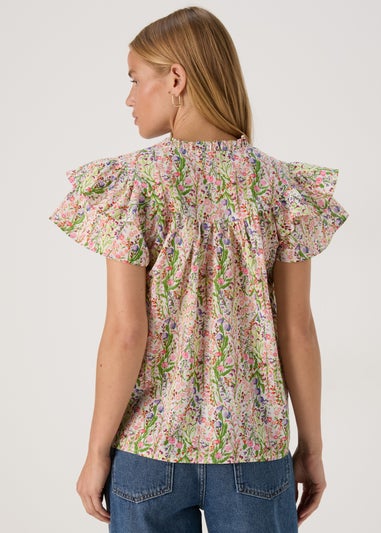 Multicolour Floral Frill Sleeve Blouse