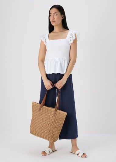White Schiffli Strap Vest