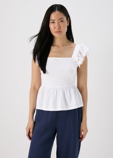 White Schiffli Strap Vest