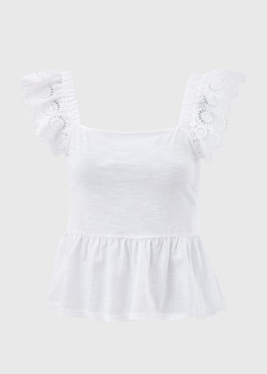 White Schiffli Strap Vest