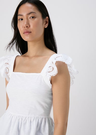 White Schiffli Strap Vest
