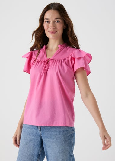 Pink Frill Sleeve Blouse