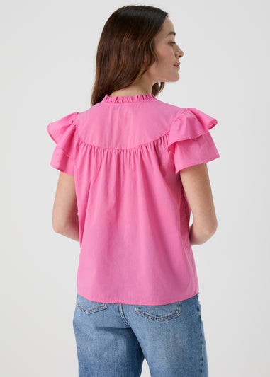 Pink Frill Sleeve Blouse