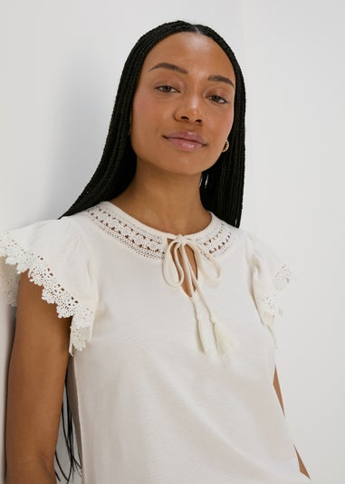 Cream Textured Lace Top