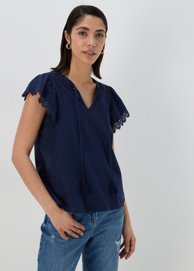 Navy Textured Lace Top