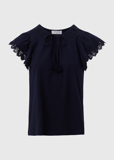 Navy Textured Lace Top