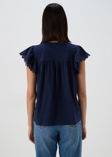 Navy Textured Lace Top