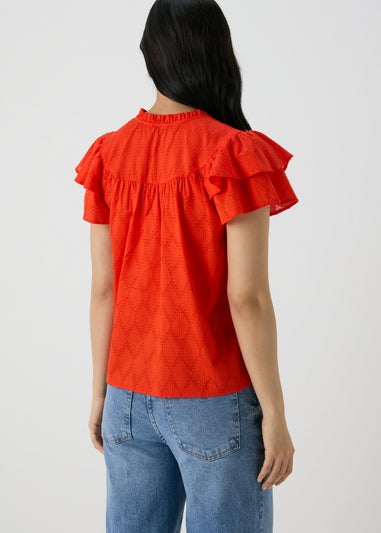 Red Ruffle Sleeve Blouse