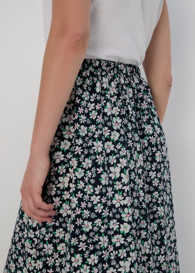 Navy Ditsy Flared Hem Skirt