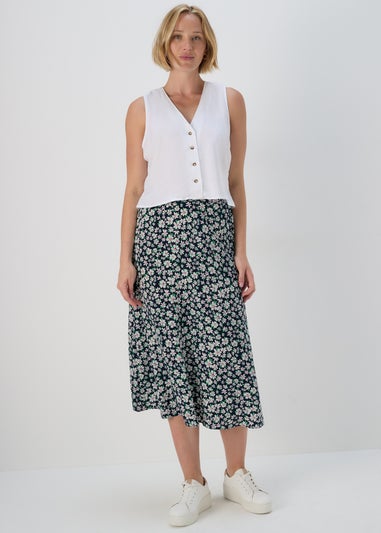 Navy Ditsy Flared Hem Skirt