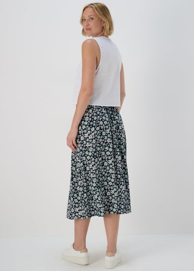 Navy Ditsy Flared Hem Skirt
