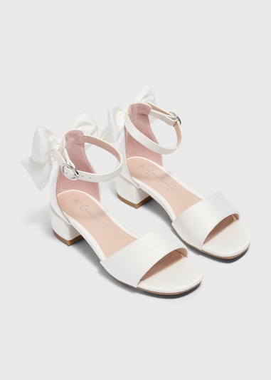 Girls White Bow Block Heel Sandals (Younger 10-Older 2)