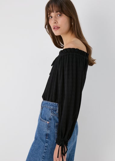 Black Tie Neck Bardot Top