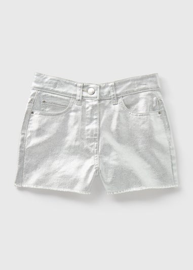 Girls Silver Denim Shorts (7-13yrs)