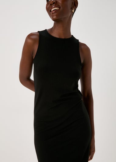 Papaya Petite Black Racer Ribbed Midi Dress