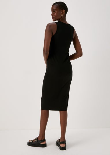 Papaya Petite Black Racer Ribbed Midi Dress