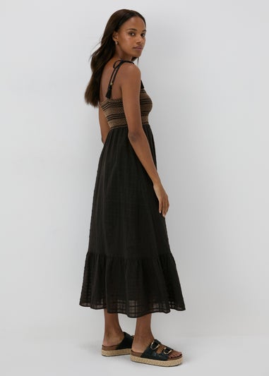 Black Shirred Cami Midi Dress