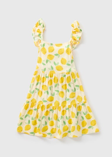 Girls Yellow Lemon Viscose Dress (1-7yrs)