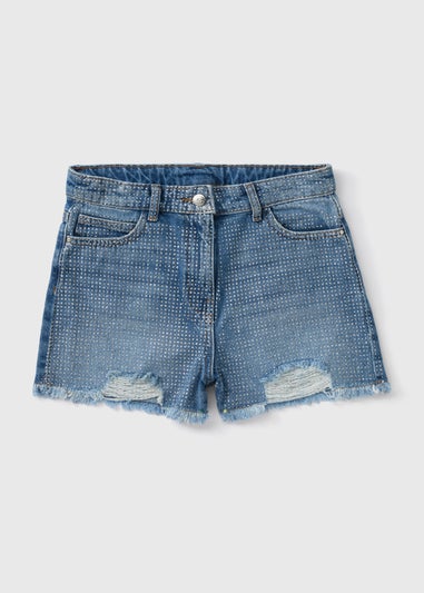 Girls Silver Glitter Denim Shorts (7-13yrs)