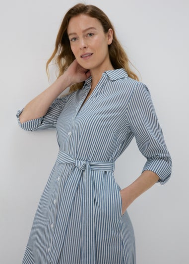 Papya Petite Blue Striped Shirt Midi Dress