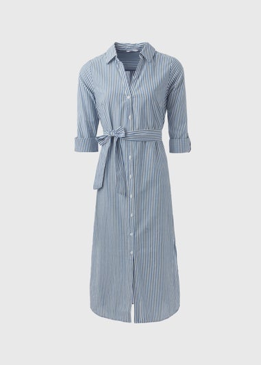 Papya Petite Blue Striped Shirt Midi Dress