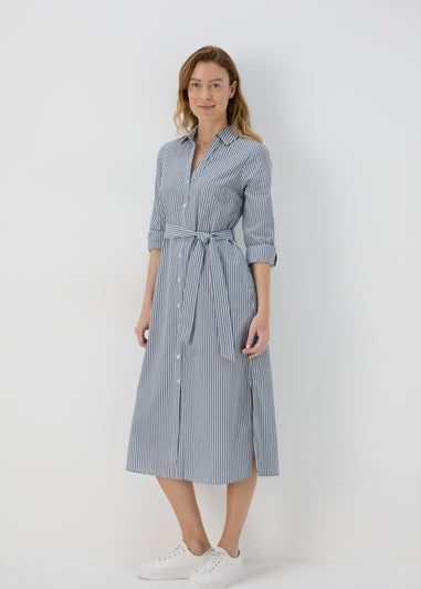 Papya Petite Blue Striped Shirt Midi Dress