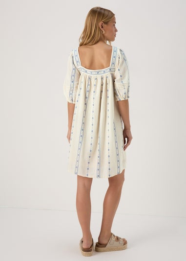 Cream Puff Sleeve Embroidered Mini Dress