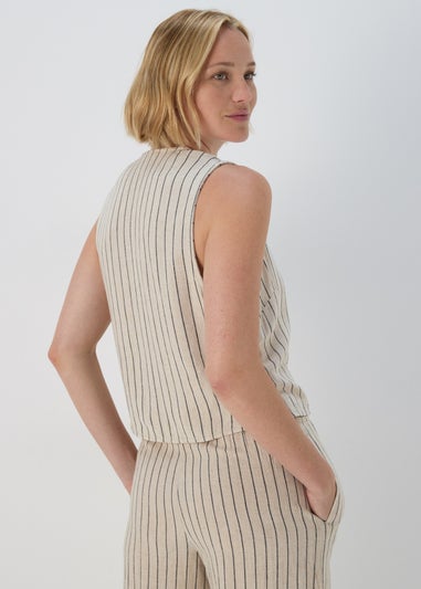 Beige Stripe Linen Button Vest