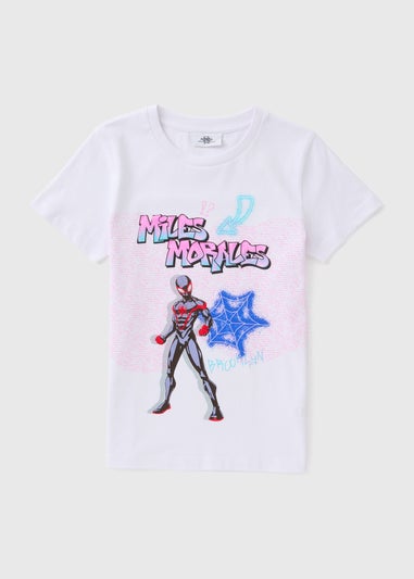 Marvel Kids White Miles Morales Spiderman T-Shirt (4-11yrs)