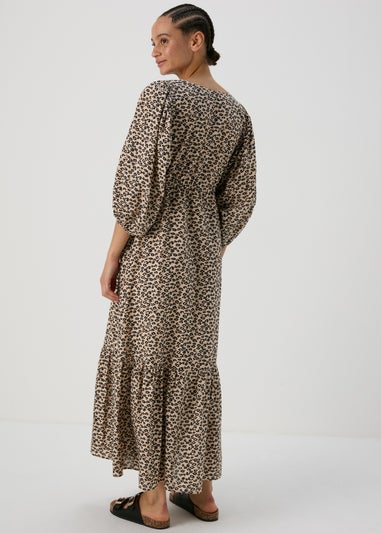 Papaya Petite Brown Leopard Print Cotton Midi Dress