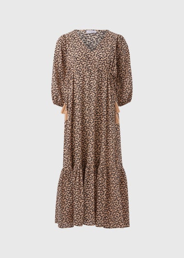 Papaya Petite Brown Leopard Print Cotton Midi Dress