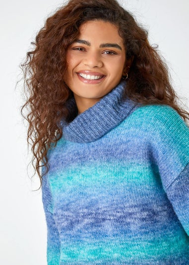 Roman Blue Roll Neck Ombre Jumper